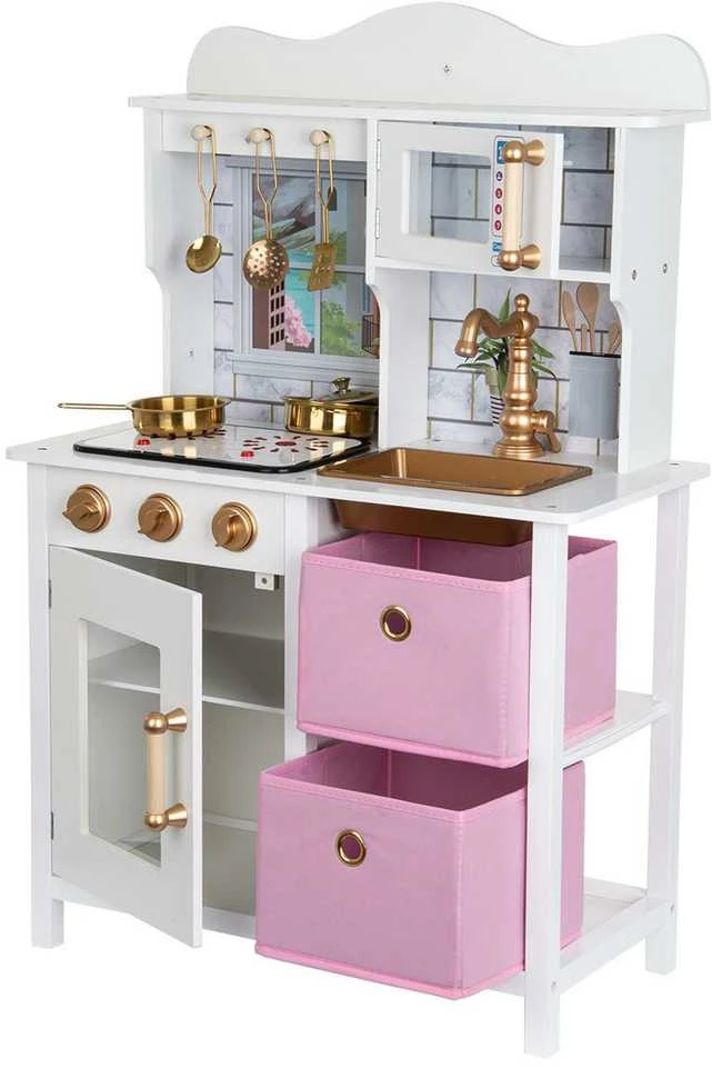 Enero Toys Medinė vaikiška virtuvėlė su LED 60x30x88,5cm