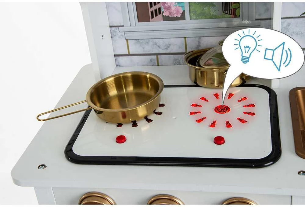 Enero Toys Medinė vaikiška virtuvėlė su LED 60x30x88,5cm
