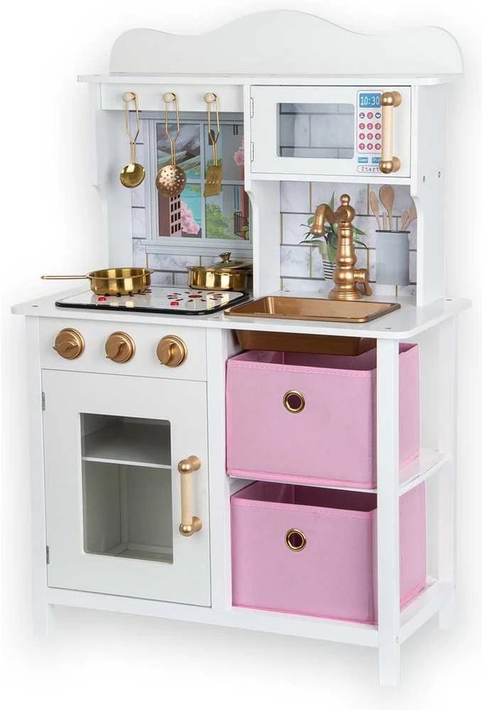 Enero Toys Medinė vaikiška virtuvėlė su LED 60x30x88,5cm