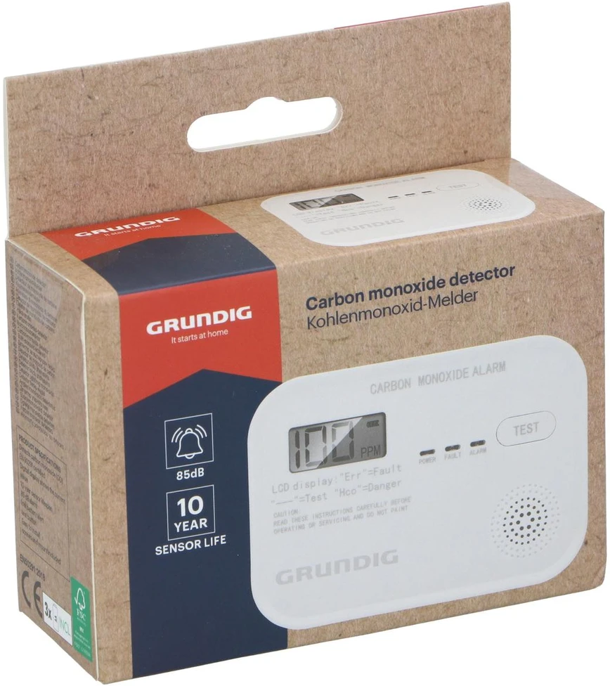 Grundig Anglies monoksido detektorius su LED lempute ir baterija