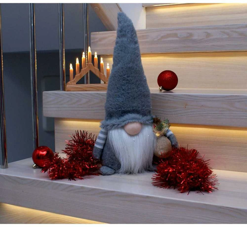 Home Styling Collection dekoratyvinis pliušinis LED nykštukas, 38cm, pilkas