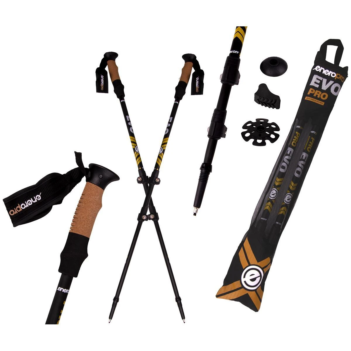 Enero Pro Sulankstomos šiaurietiško ėjimo - trekingo lazdos, 110-130cm, juodos