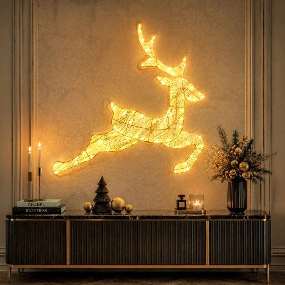 KOOPMAN DEKORACJA ŚWIETLNA RENIFER 79X73CM 540LED Auksinė