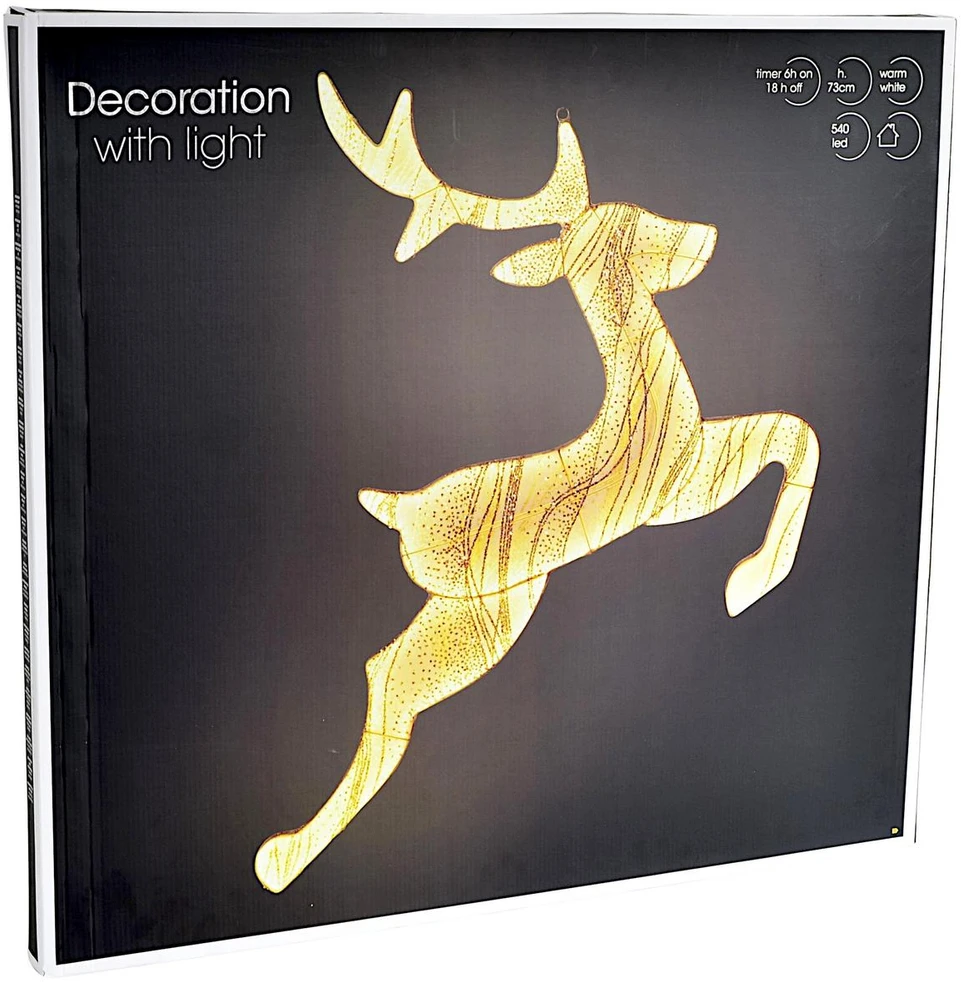 KOOPMAN DEKORACJA ŚWIETLNA RENIFER 79X73CM 540LED Auksinė