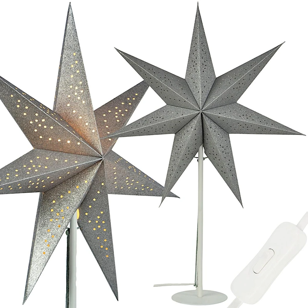Lampa stołowa Koopman Lampka stojąca gwiazda dekoracyjna 65cm E 14 sidabrinė
