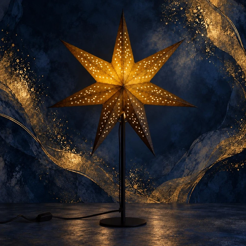 KOOPMAN Dekoracja świąteczna Christmas decoration Gwiazda dekoracyjna su podświetleniem LED wys:65CM CHAMPAGNE