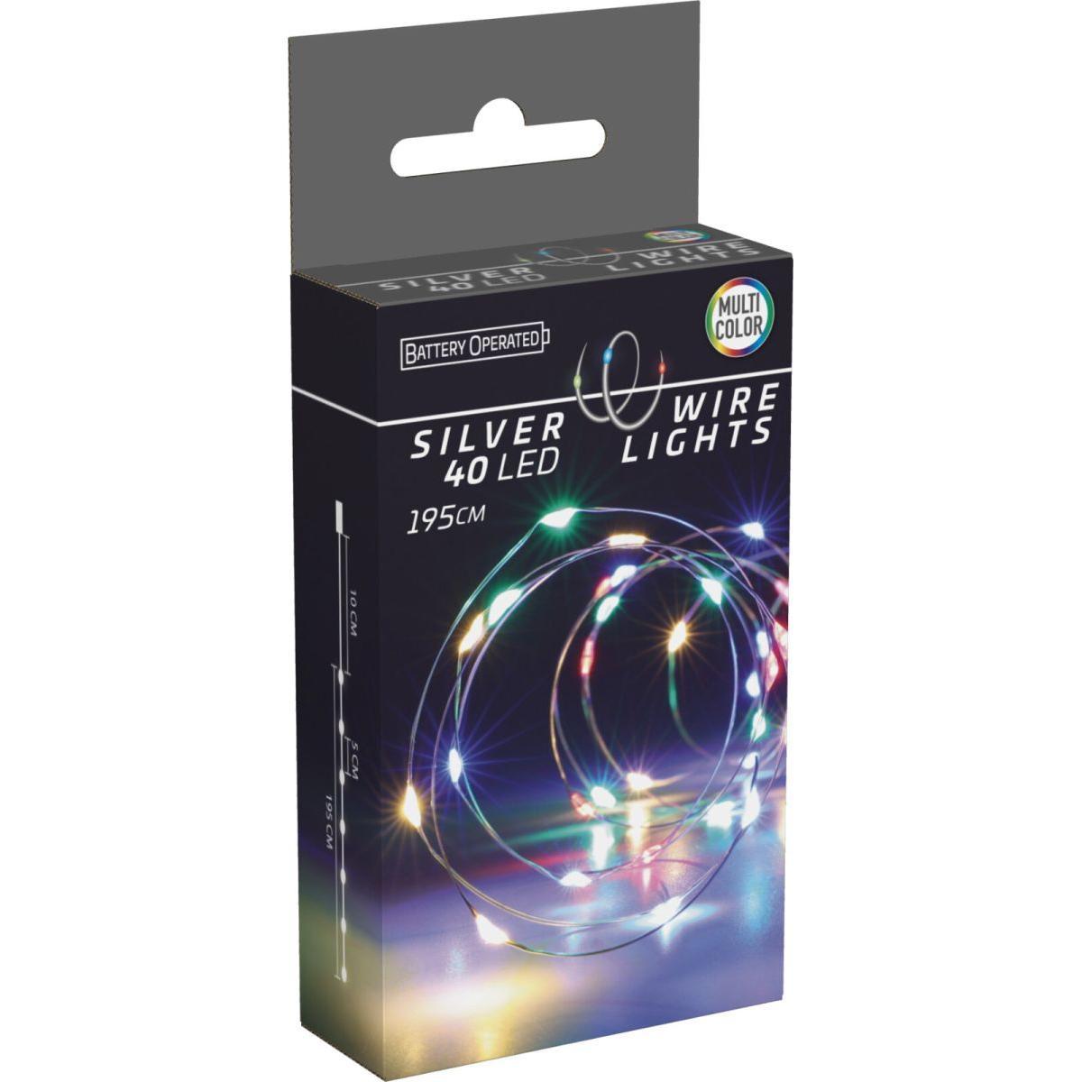 Mondex Christmas Decoration Kalėdinė dekoracija BATERIJOMIS MAITINAMOS VIELINĖS ŽIBINTUKĖS GARLAND 40 LED ĮVAIRIŲ SPALVŲ