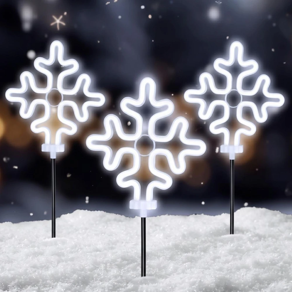 KOOPMAN LAMPKI OGRODOWE STICK ŚNIEŻYNKI NEON LED 58 CM 3 SZT balta IP44