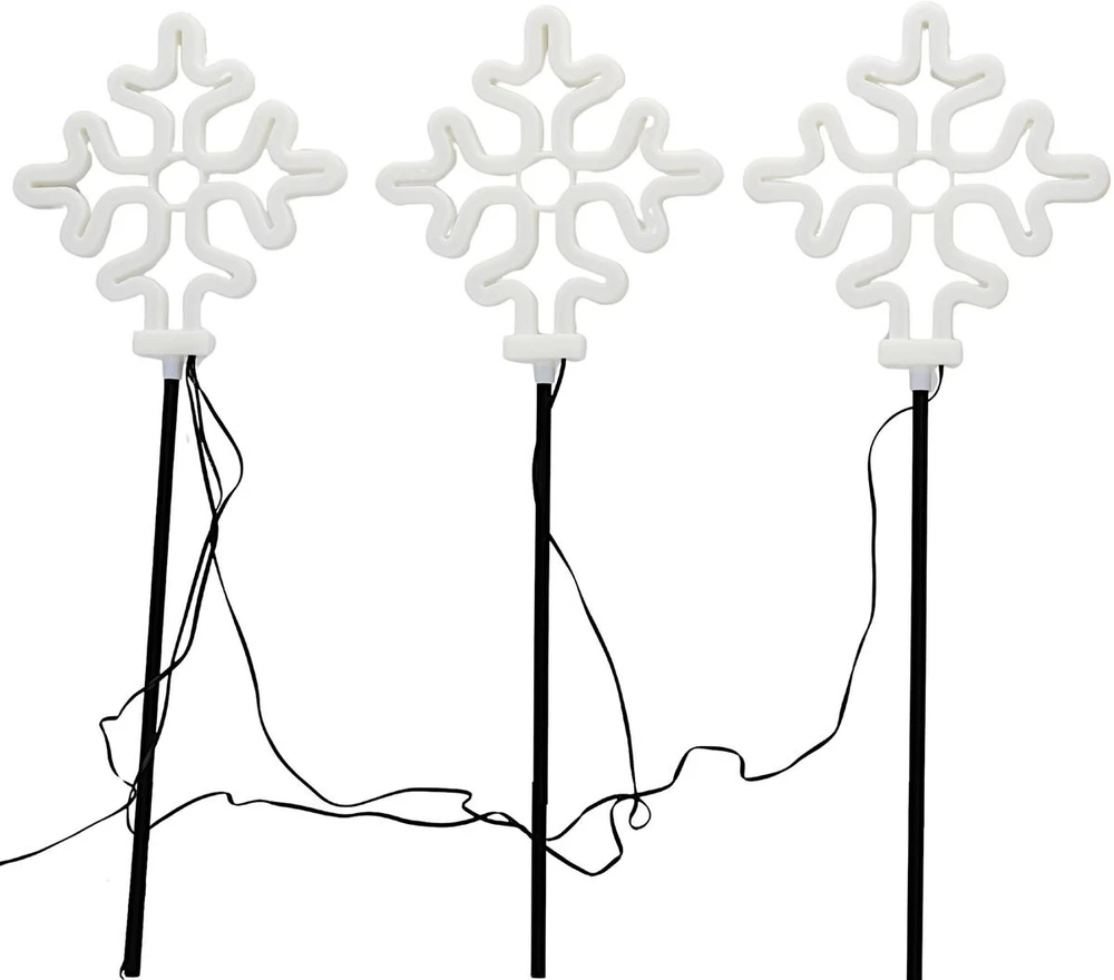 KOOPMAN LAMPKI OGRODOWE STICK ŚNIEŻYNKI NEON LED 58 CM 3 SZT balta IP44