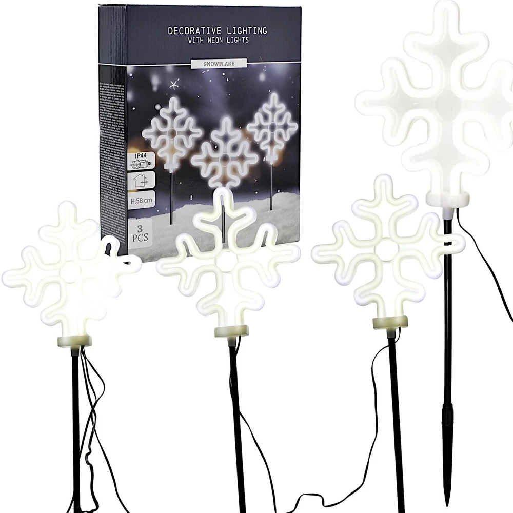 KOOPMAN LAMPKI OGRODOWE STICK ŚNIEŻYNKI NEON LED 58 CM 3 SZT balta IP44