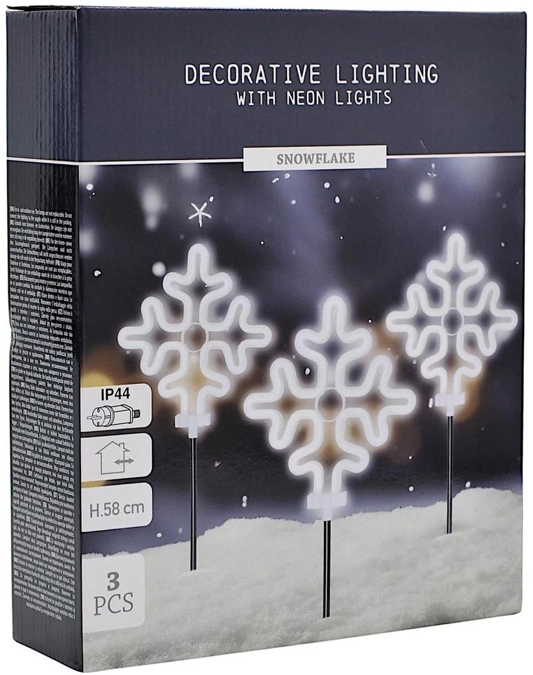KOOPMAN LAMPKI OGRODOWE STICK ŚNIEŻYNKI NEON LED 58 CM 3 SZT balta IP44