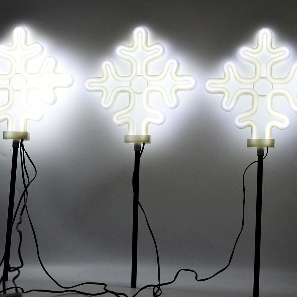 KOOPMAN LAMPKI OGRODOWE STICK ŚNIEŻYNKI NEON LED 58 CM 3 SZT balta IP44