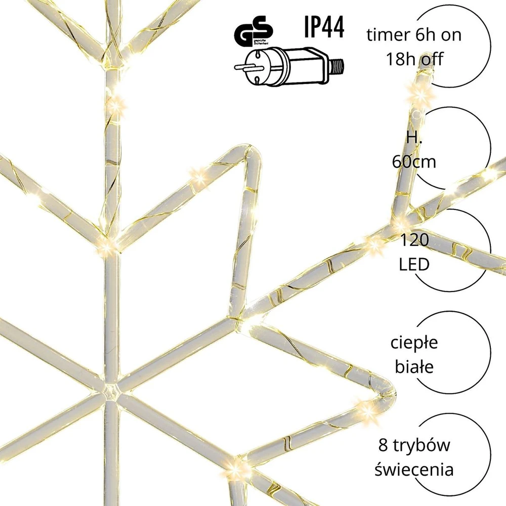 KOOPMAN Dekoracja świąteczna Christmas decoration Płatek śniegu dekoracyjny wiszący 120LED ciepły balta