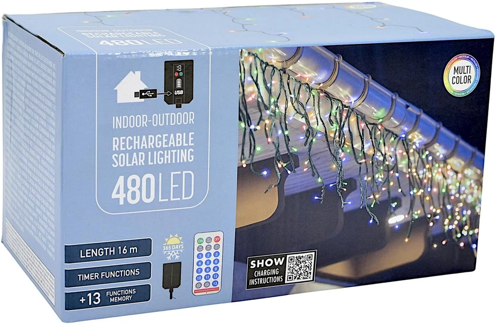 Koopman saulės energijos šviesos grandinėlė 480 LED 13 funkcijų USB daugiaspalvė