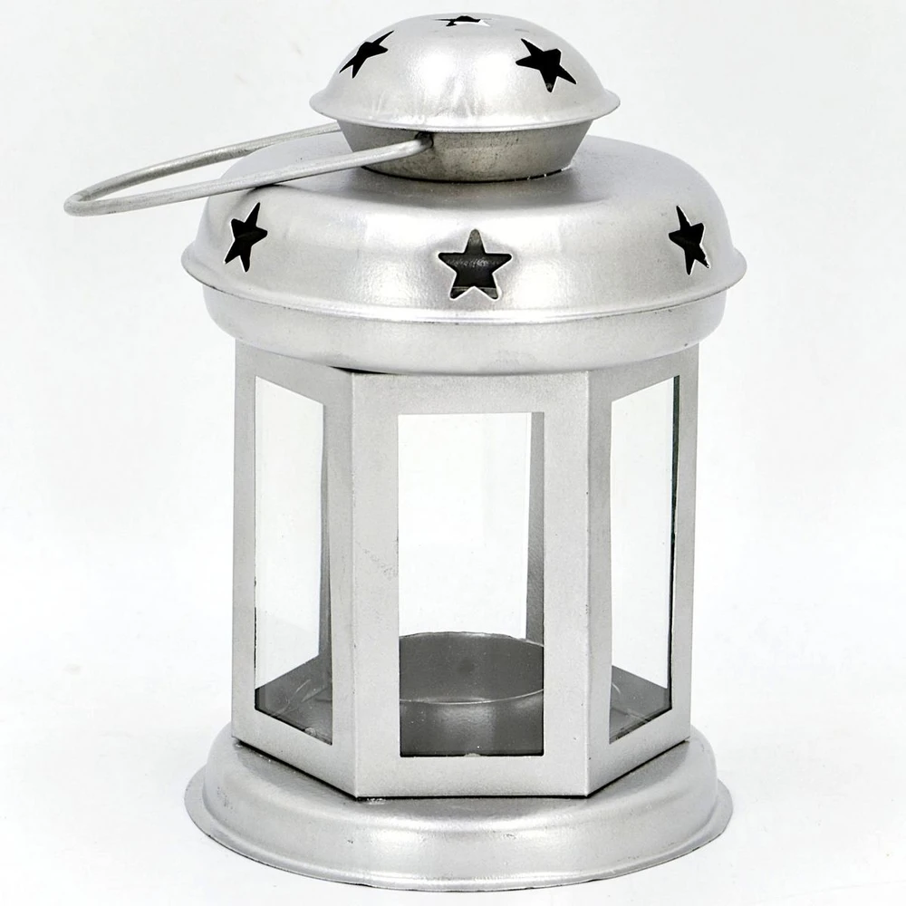 KOOPMAN ŚWIECZNIK NA TEA LIGHT LATARENKA 15CM SREBRNA