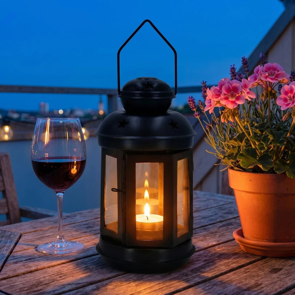 KOOPMAN ŚWIECZNIK NA TEA LIGHT LATARENKA 20CM Juoda