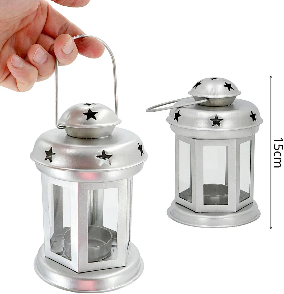 KOOPMAN ŚWIECZNIK NA TEA LIGHT LATARENKA 15CM SREBRNA