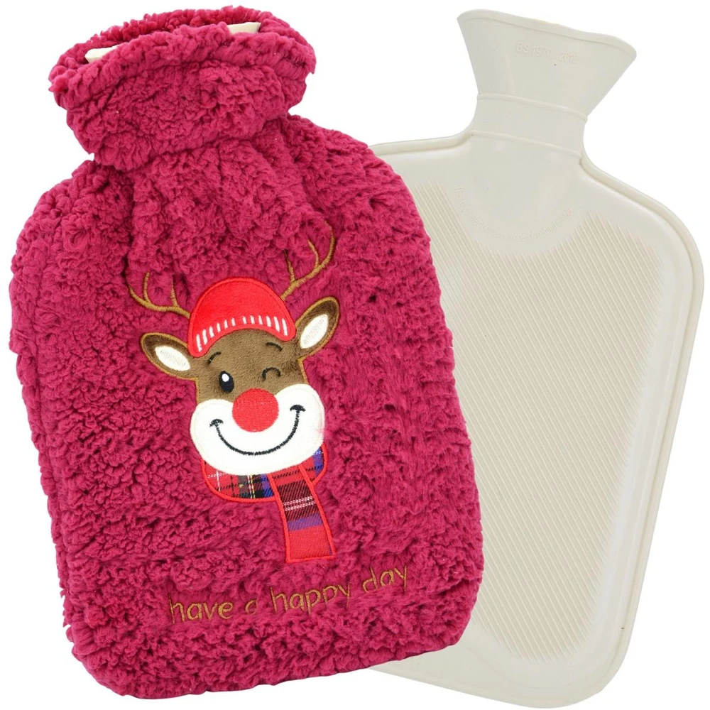 KOOPMAN TERMOFOR GUMOWY XMAS 1,75L USMIECHNIĘTY RENIFER Raudonas