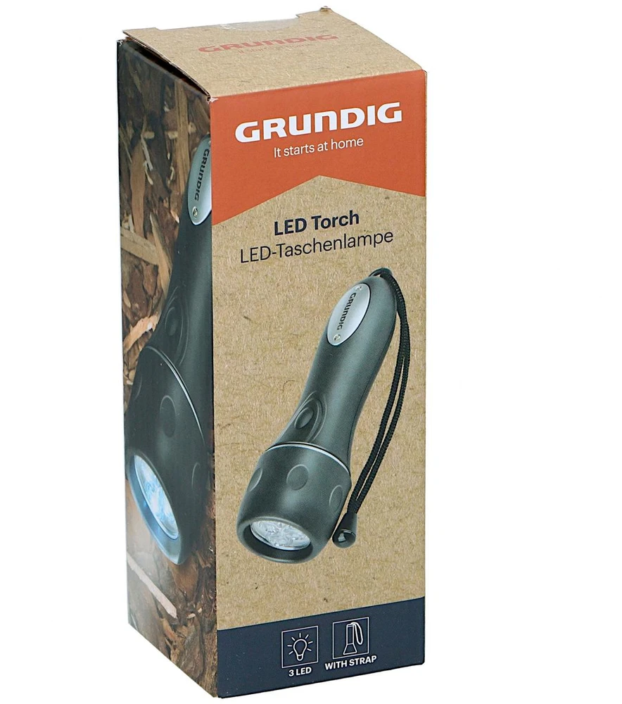 LATARKA RĘCZNA LED GRUNDIG 3 LED 16CM NA 2 BATERIE AA