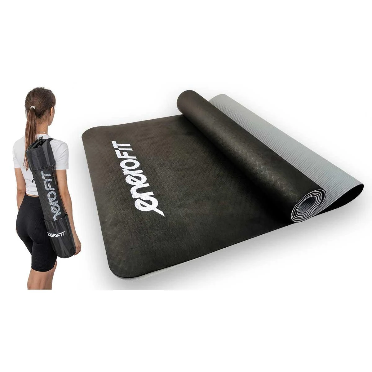 Kilimėlis sportui ir jogai Enero Fit, 183x61, juodas/pilkas