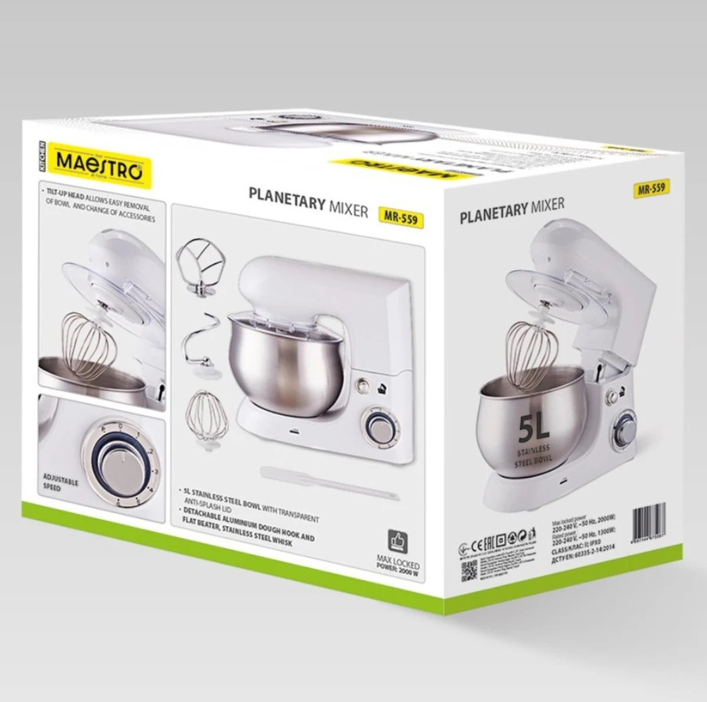 Virtuvinis kombainas Planetarinis maišytuvas MAESTRO MR-559 su dubeniu 5,0 l, 2000 W Baltas