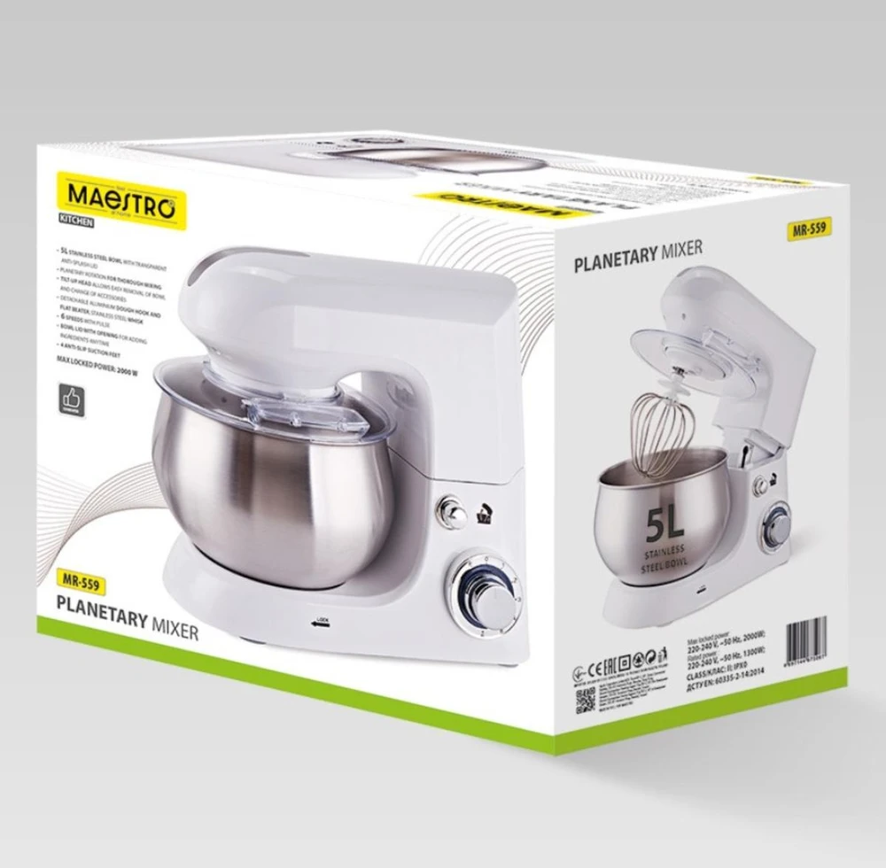 Virtuvinis kombainas Planetarinis maišytuvas MAESTRO MR-559 su dubeniu 5,0 l, 2000 W Baltas