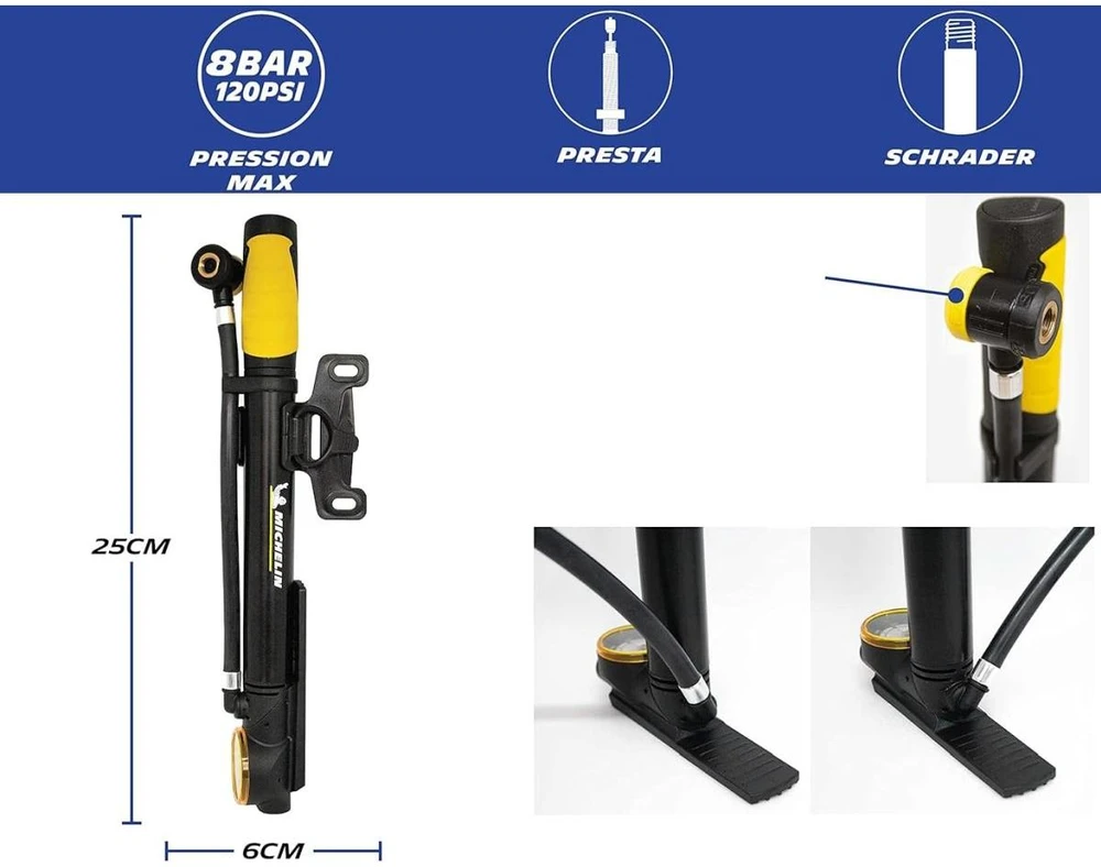 Michelin dviratinė mini pompa su manometru