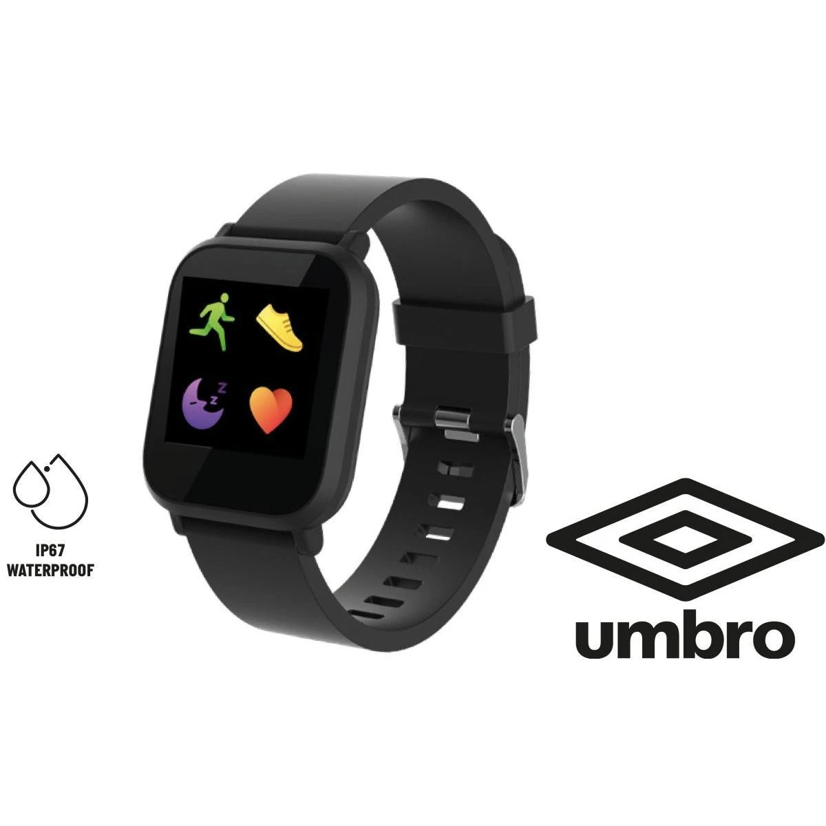 Išmanusis laikrodis Umbro Monitoruojanti kvadratinė apyrankė juoda