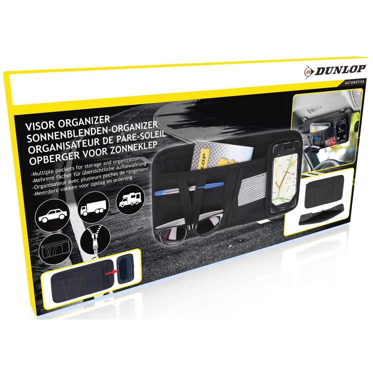 Dunlop – automobilio saulės skydelio laikymo organizatorius