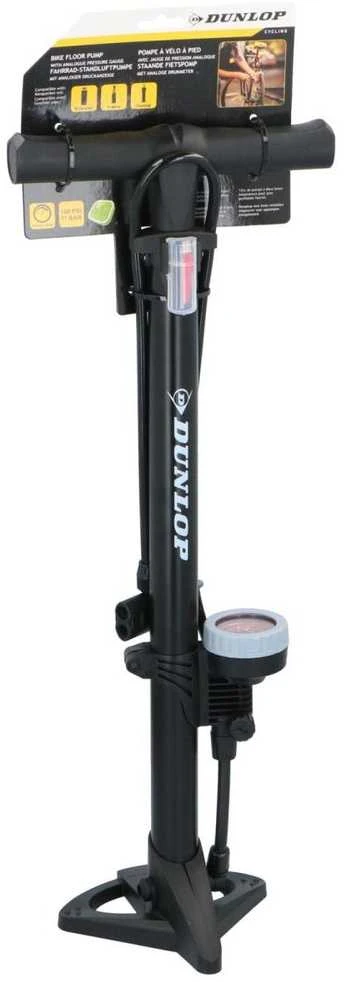 Dunlop - Grindų pompa dviračiams, kamuoliams, čiužiniams su manometru (Juodas)