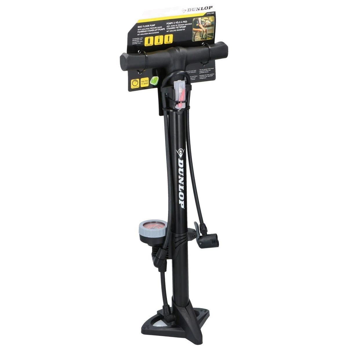 Dunlop - Grindų pompa dviračiams, kamuoliams, čiužiniams su manometru (Juodas)