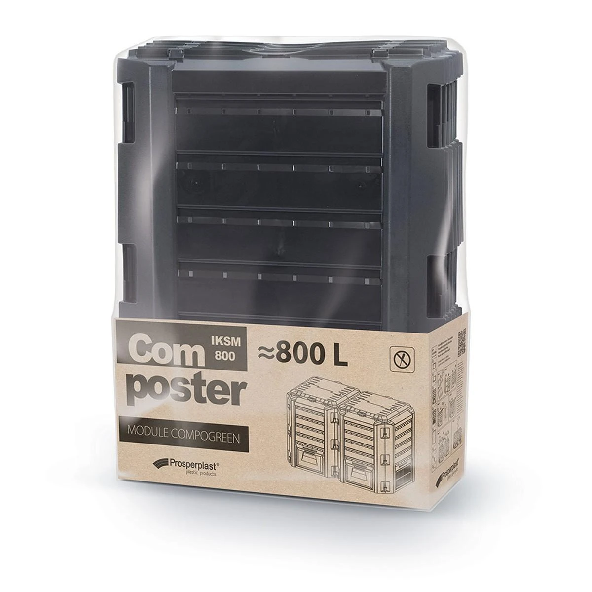 Komposto dėžė Prosperplast Module Compogreen 800 L, juodos spalvos