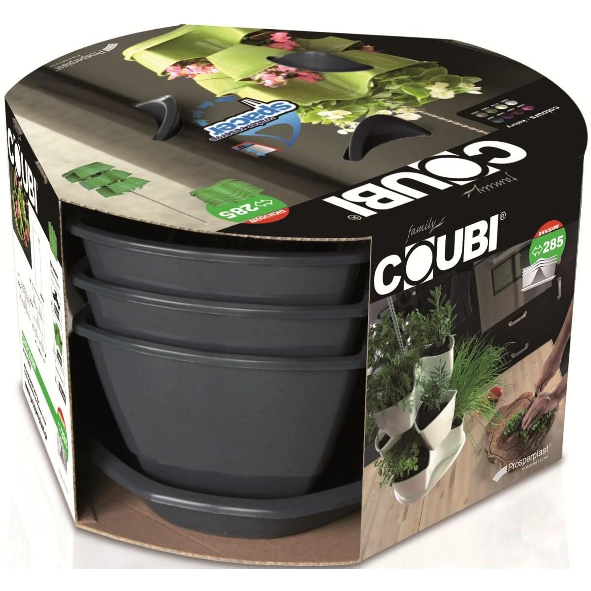 Prosperplast Trigubas puodas žolelėms Coubi Herbal antracitas