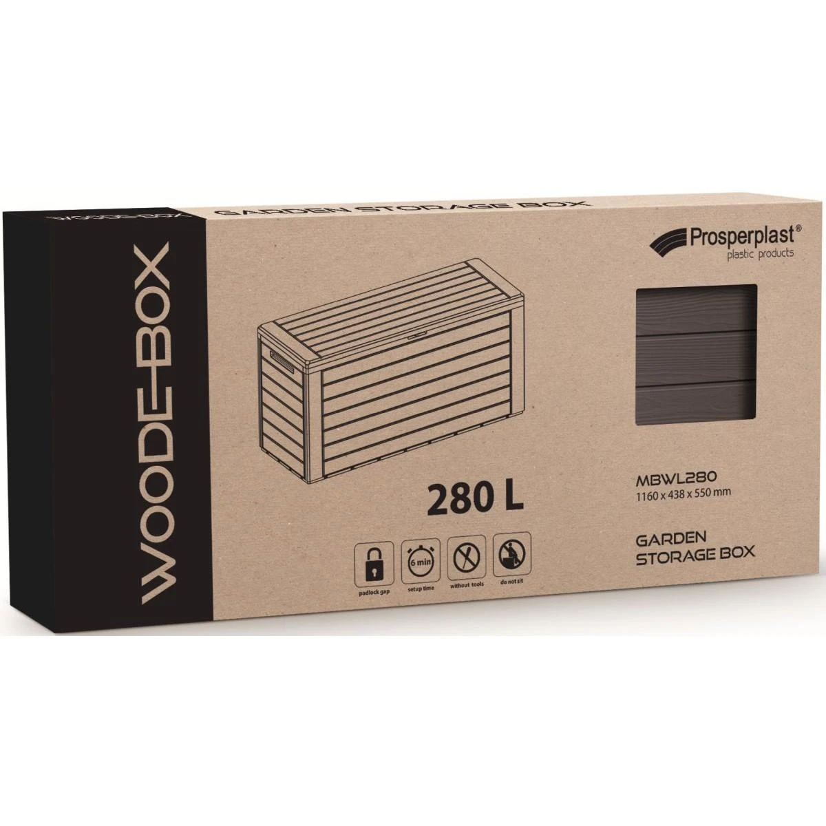 „Prosperplast“ sodo dėžė „WoodeBox“ 280 l – antracitas Sourcing