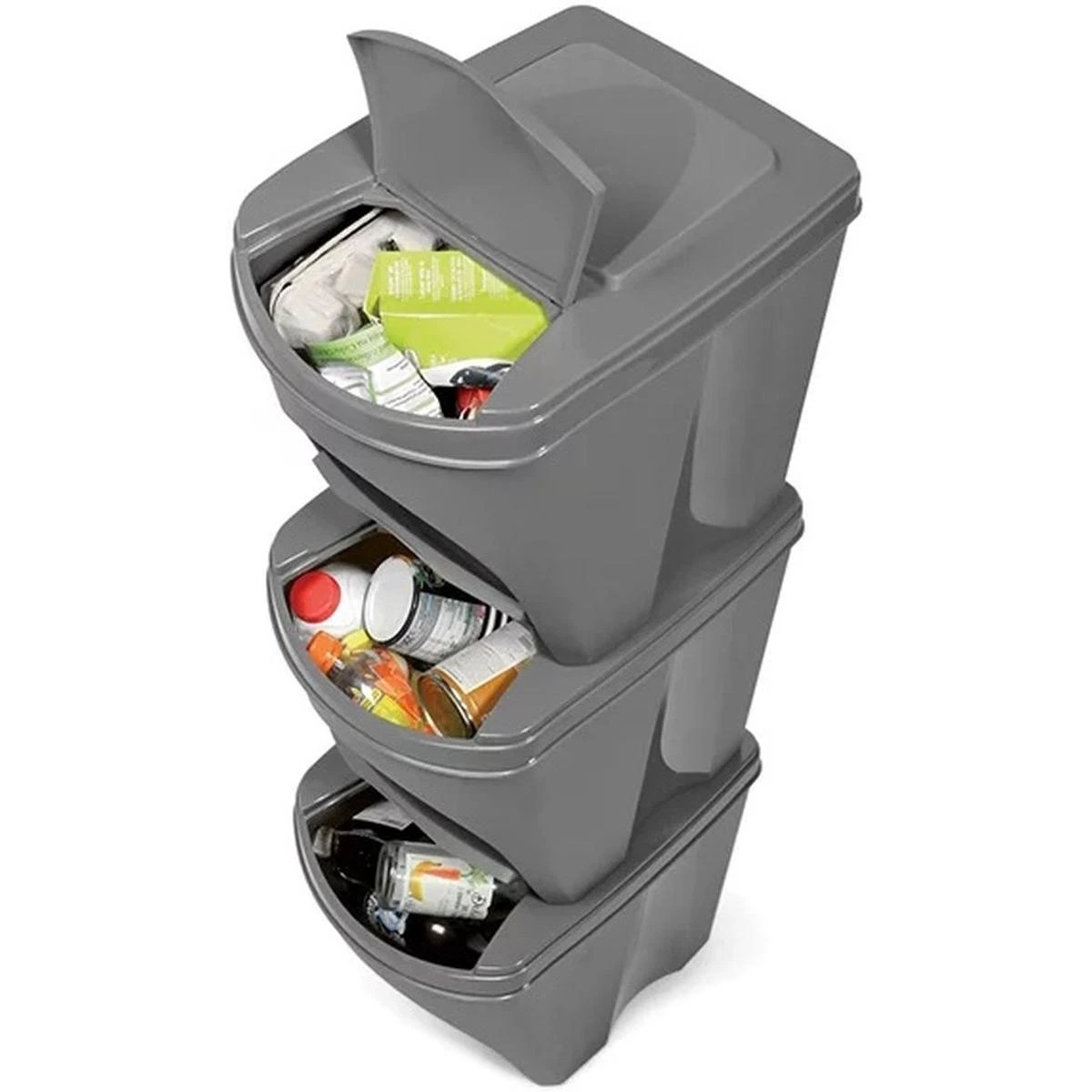 Prosperplast Sortibox pilkos spalvos šiukšlių dėžių rinkinys 3x25L