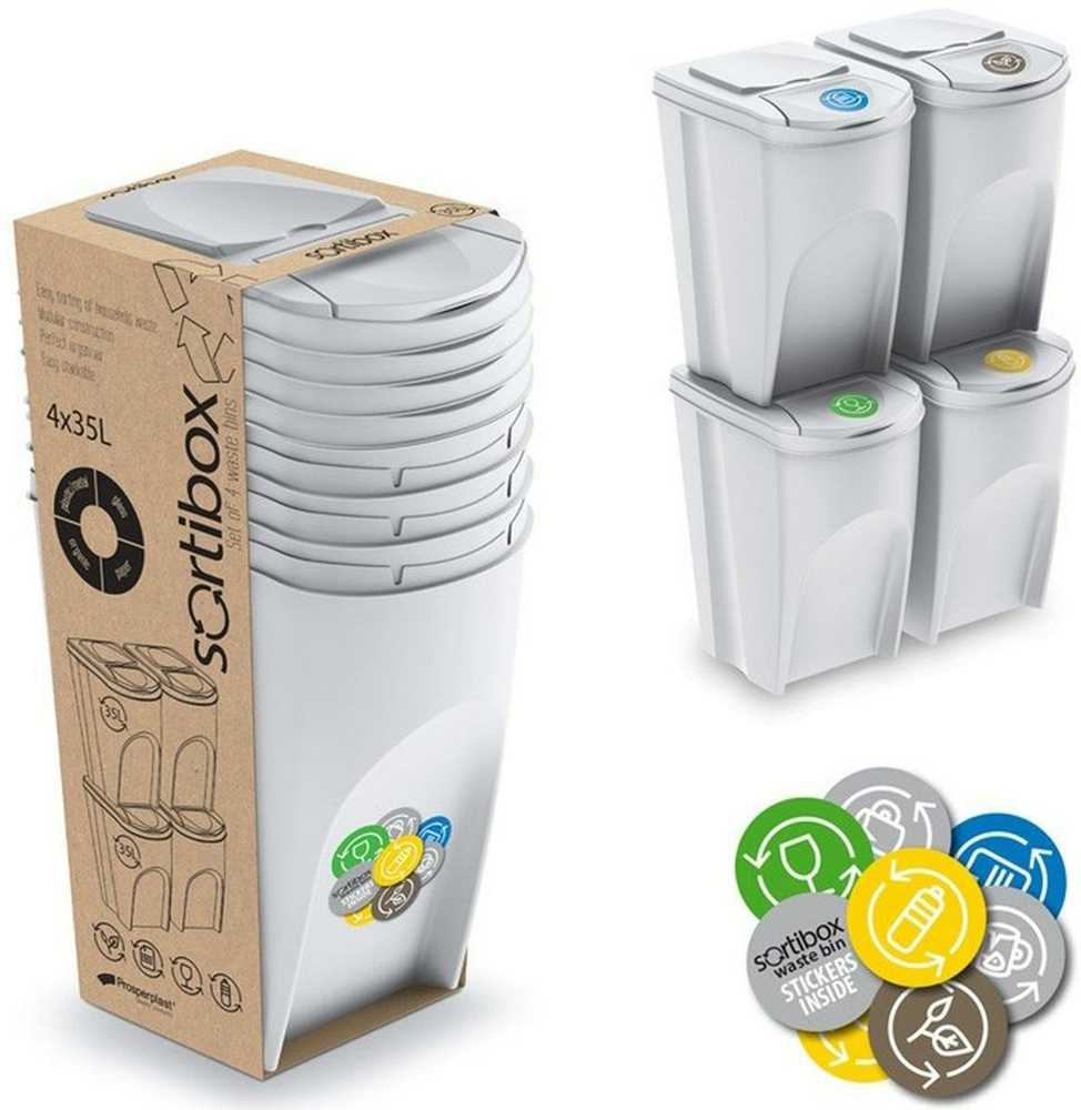 Prosperplast Atliekų rūšiavimo šiukšliadėžė Sortibox 4 x 35 l, pelenų pilka spalva