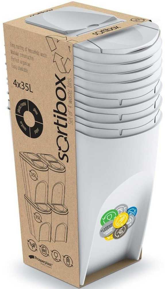 Prosperplast Atliekų rūšiavimo šiukšliadėžė Sortibox 4 x 35 l, pelenų pilka spalva