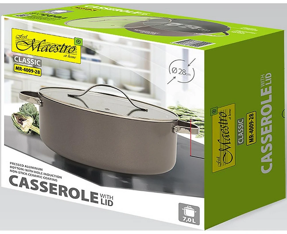 Puodas su dangčiu MAESTRO MR-4009 (MR-4009-28) 28 cm 7.0 l Pilkas