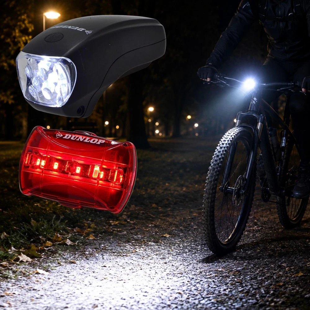 Dviračio LED lempų rinkinys priekyje ir gale Dunlop