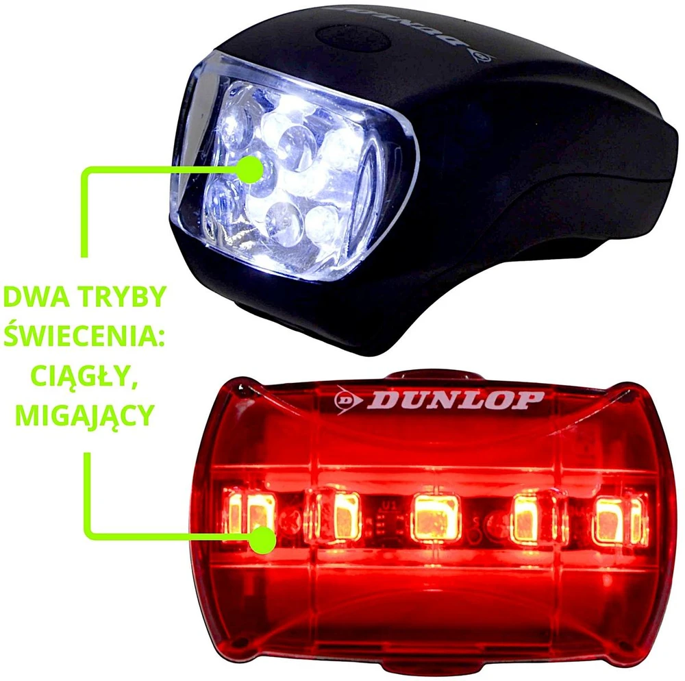 Dviračio LED lempų rinkinys priekyje ir gale Dunlop