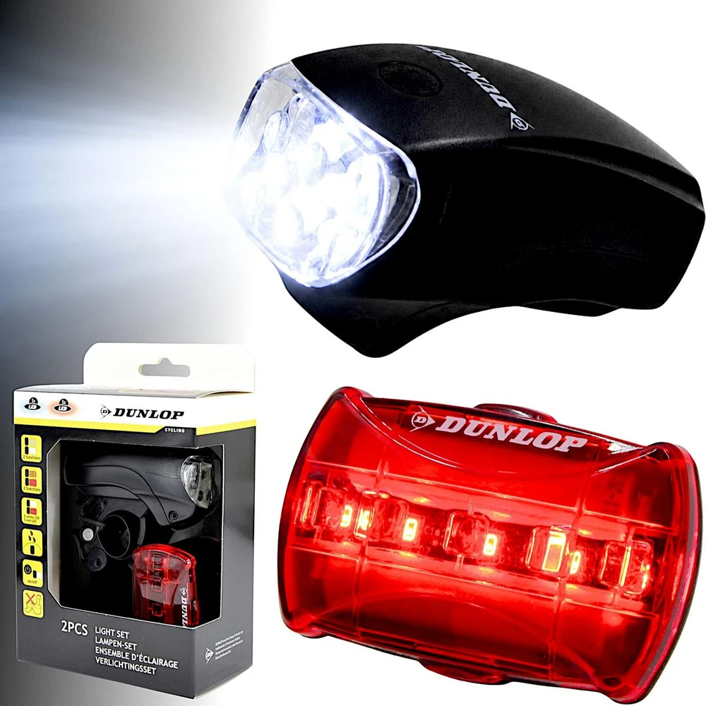 Dviračio LED lempų rinkinys priekyje ir gale Dunlop