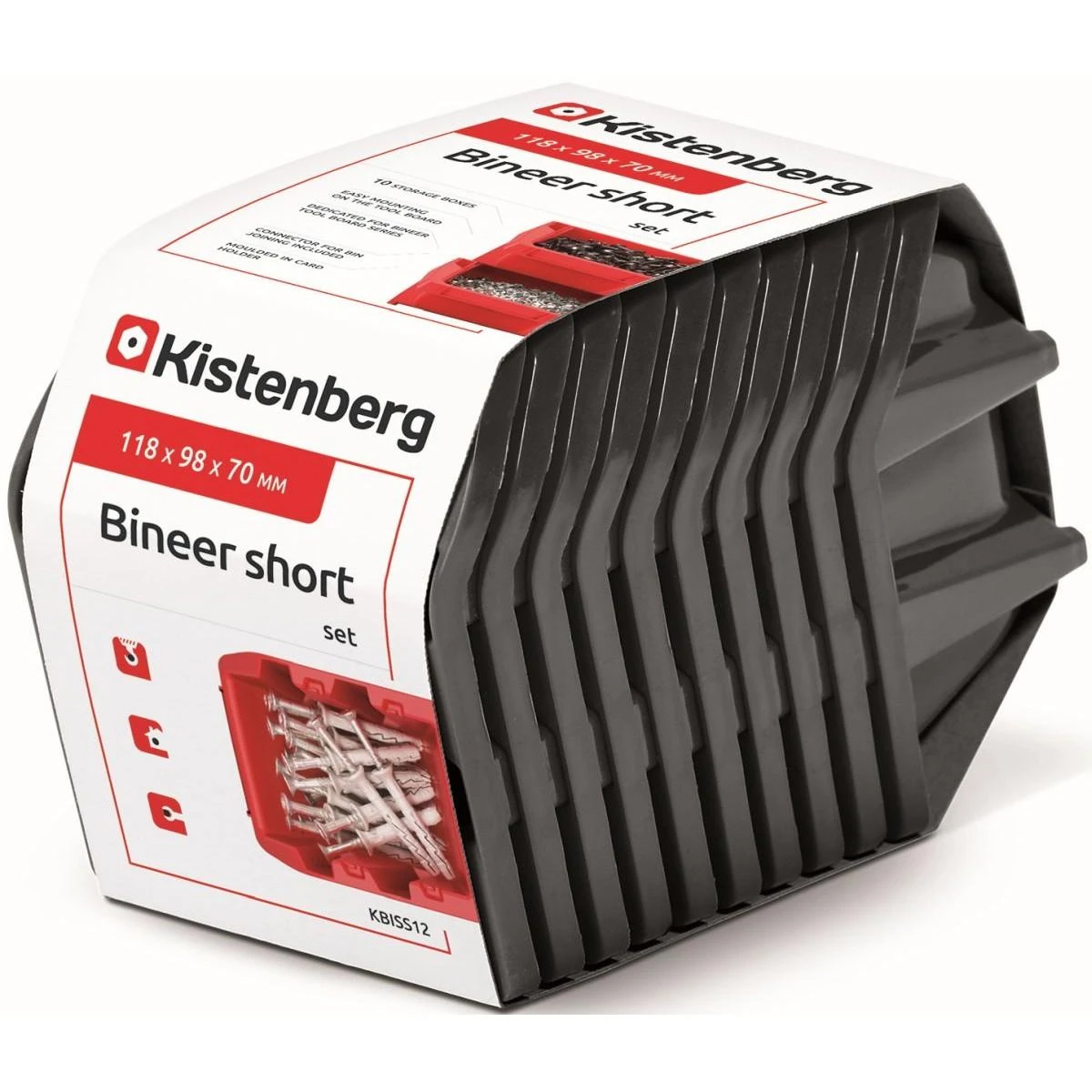 Prosperplast KISTENBERG DĖŽUTĖS 12 BINEER SHORT 10vnt. JUODOS 118x98x70mm