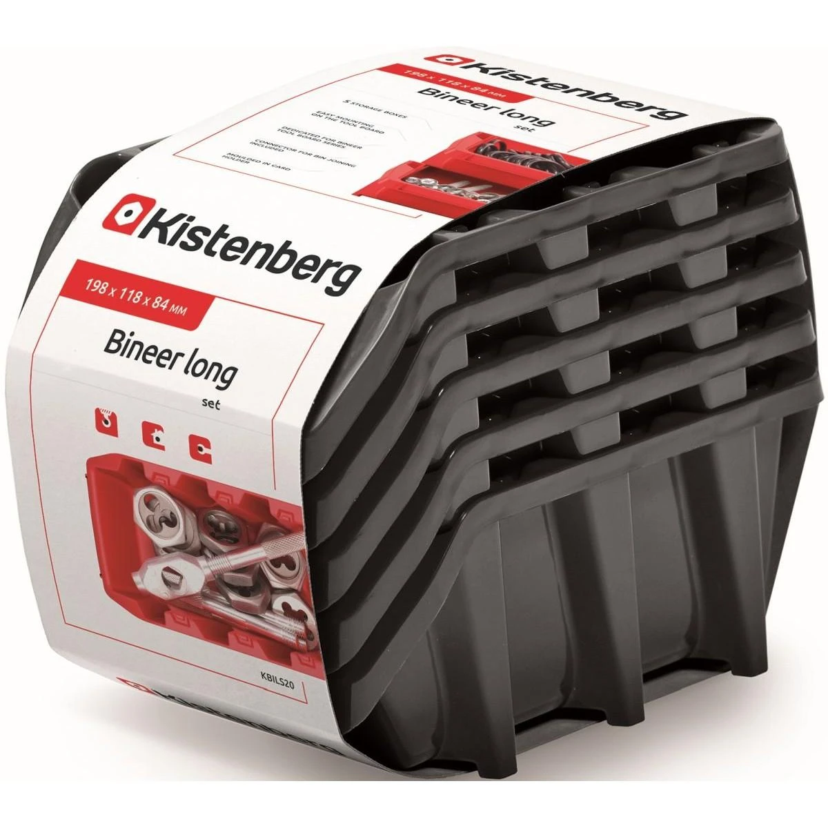 Prosperplast KISTENBERG DĖŽUTĖS 20 BINEER LONG 5vnt. JUODOS 198x118x84mm
