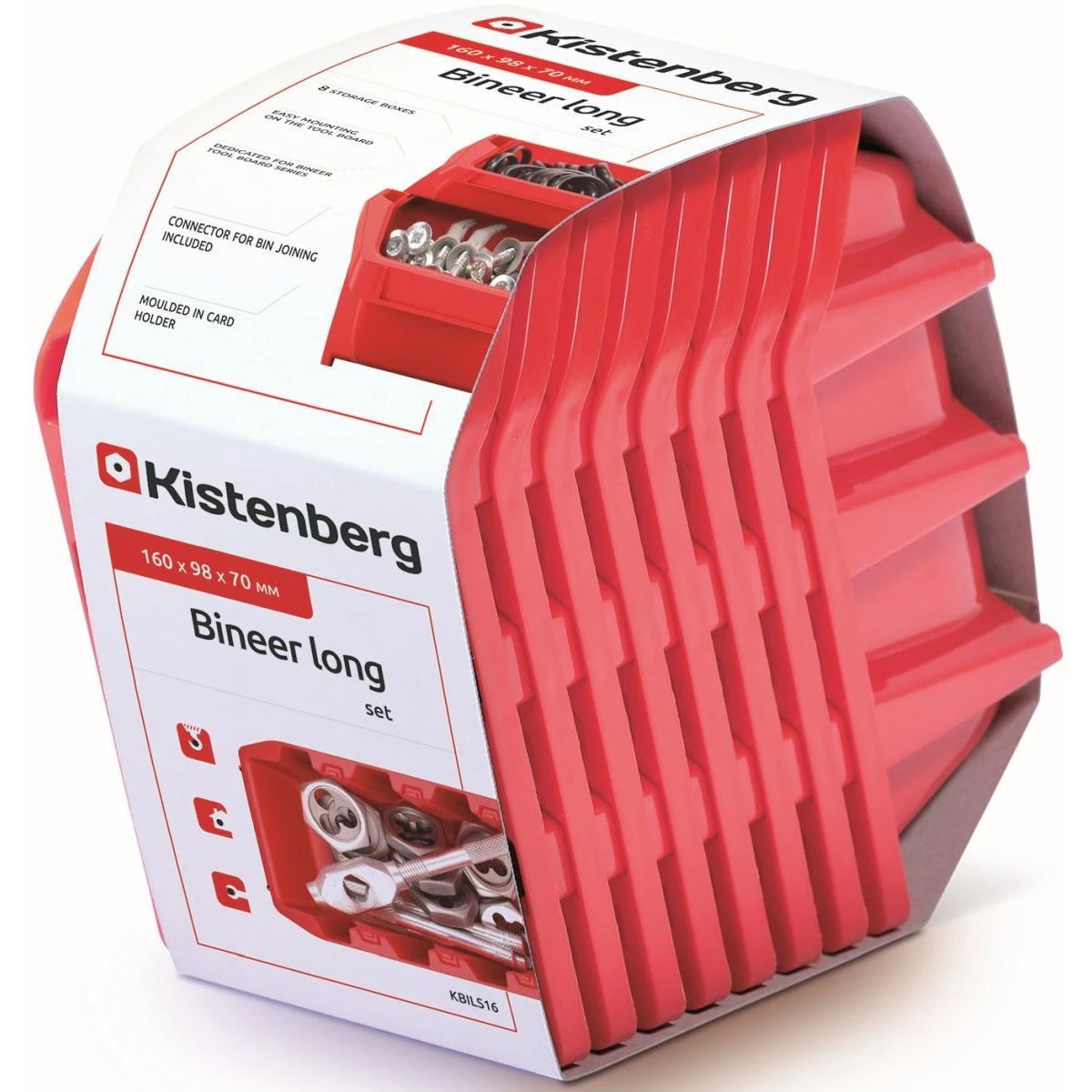 Prosperplast KISTENBERG DĖŽUTĖS 16 BINEER LONG 8vnt. RAUDONOS 160x98x70mm