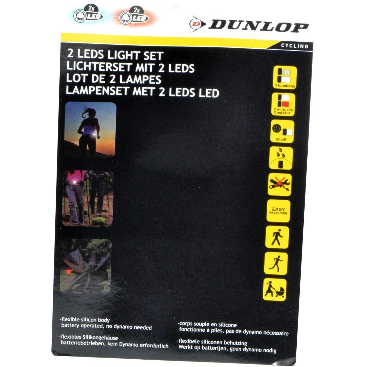 SILIKONINIŲ LED DVIRAČIO ŽIBINTŲ RINKINYS PRIEKINIS GALINIS DELUXE 2 LED DUNLOP 417929