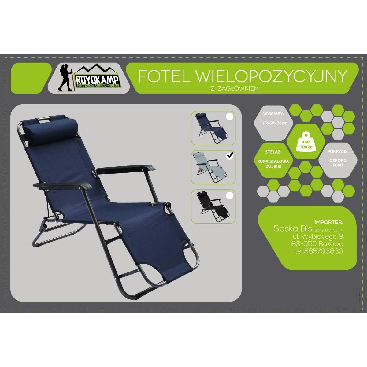 Enero Camp Daugiafunkcinė kėdė su pilka pagalvėle
