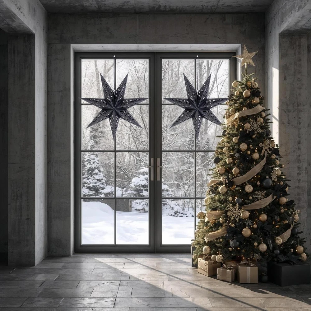 Saska Christmas Popierinė dekoracinė žvaigždė, 50 cm, 7 šakelės, juodos spalvos