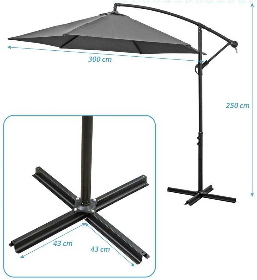 Saska Garden Sodo skėtis 300 cm pilkas antracitas