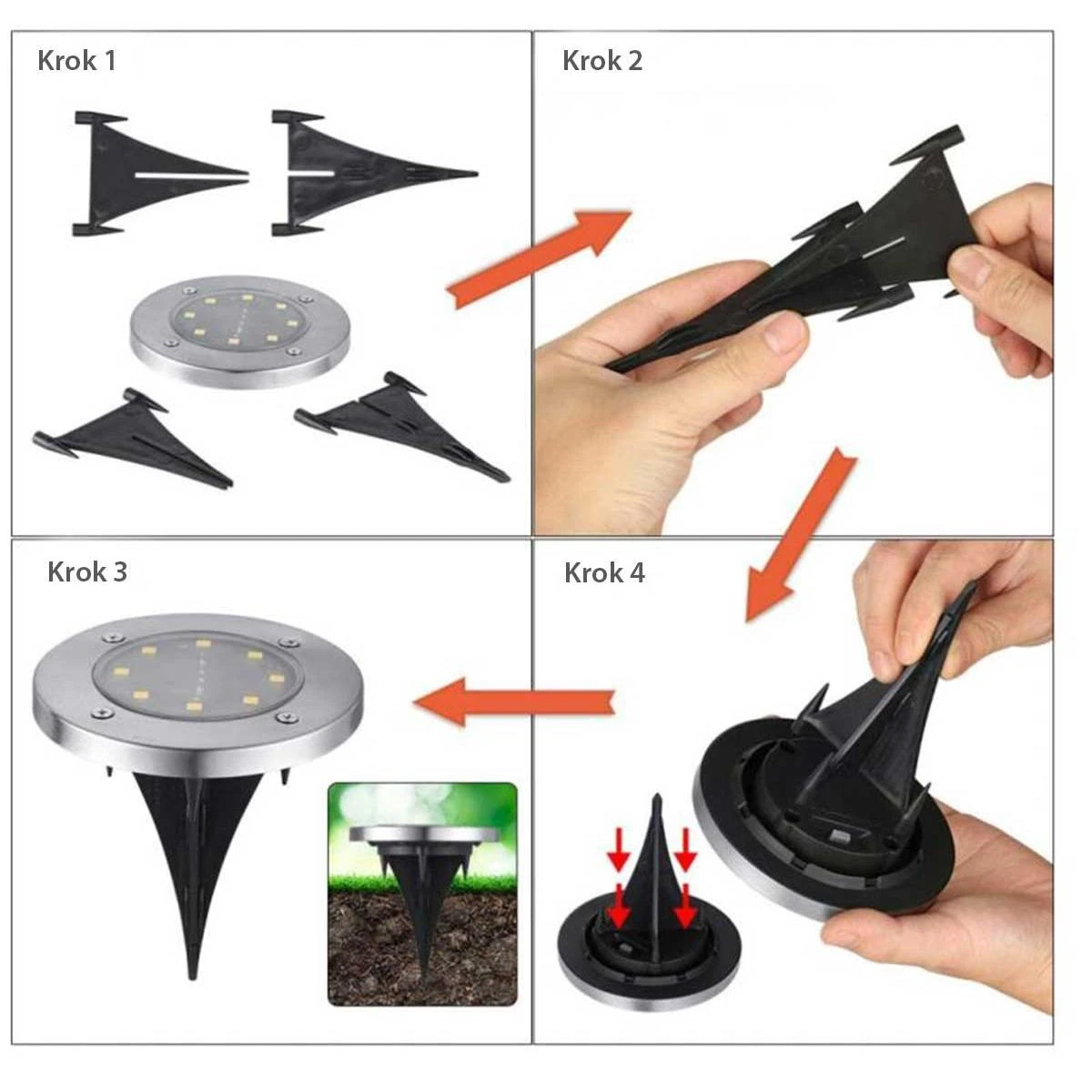 Sodo žibintas su saulės baterija Saska Garden 8 LED, 4 vnt.