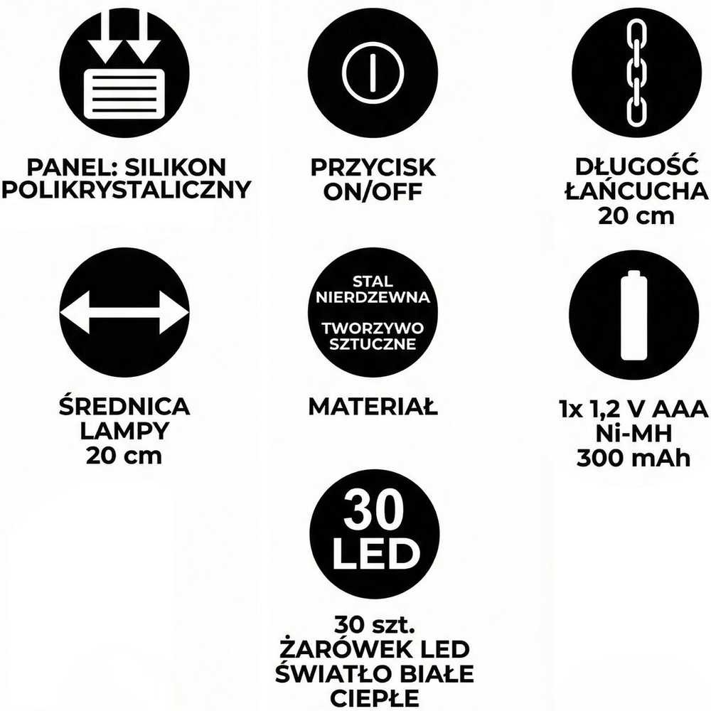 Saska Garden Saulės energija varomas balioninis šviestuvas 30 LED 20x56cm